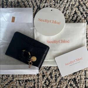 See By Chloe Black Card Holder with Gold Accent